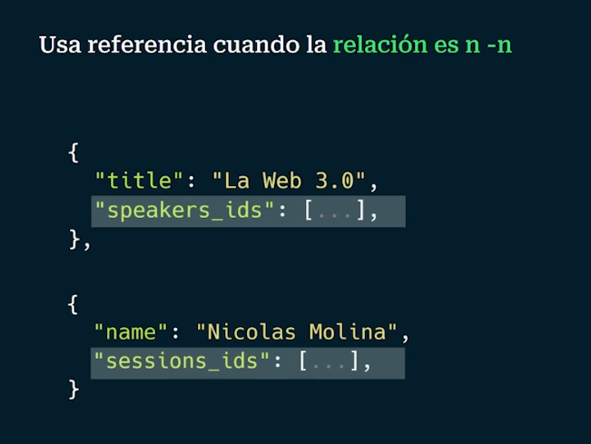Usa referencia cuando la realción es n-n